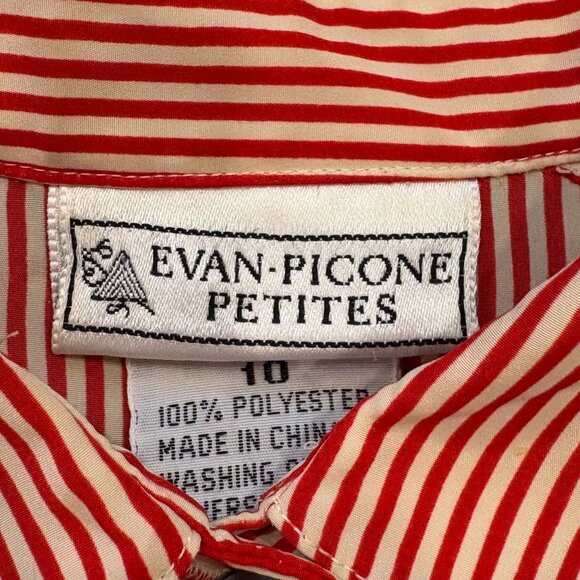 Evan-Picone Petites Vintage Red & White Striped Button-Up Long Sleeve Shirt Size - Picture 4 of 14